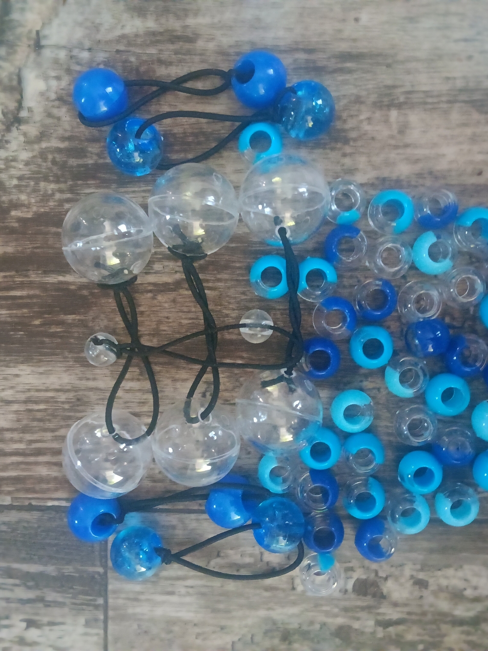 Kids Blue and Clear Bead Hair Ties - Elastic Ponytail Holders